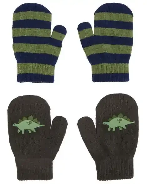 Carters Toddler 2-Pack Dinosaur Gripper Mittens Green 2T4T