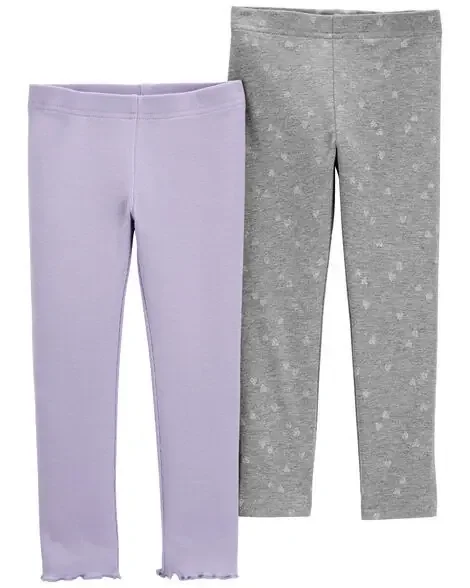 Carters Toddler 2-Pack Glitter Leggings Purple/Grey 3T