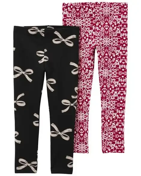 Carters Toddler 2-Pack Holiday Leggings Black/Red 2T