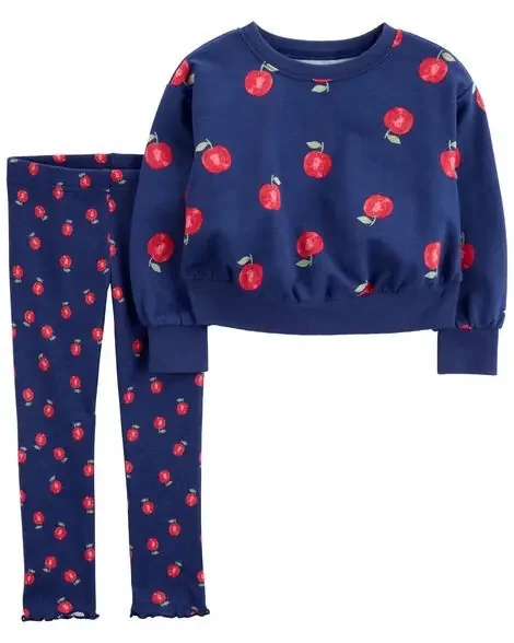 Carters Toddler 2-Piece Apple Sweatshirt & Pant Set Navy 2T