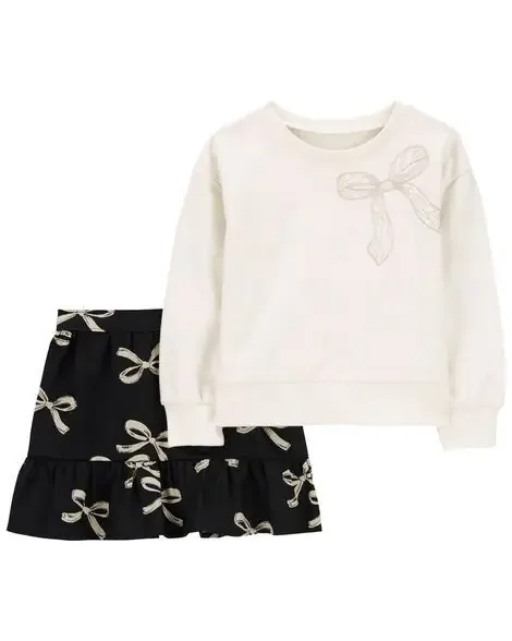 Carters Toddler 2-Piece Bow Print Sweatshirt & Skirt Set Ivory/Black 2T