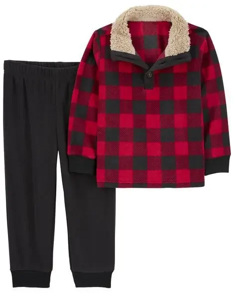 Carters Toddler 2-Piece Buffalo Check Pullover & Fleece Pant Set Red/Black 4T