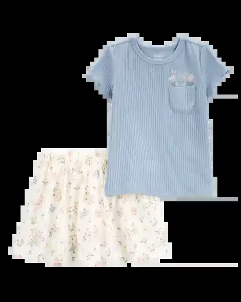 Carters Toddler 2-Piece Bunny Floral Skort Outfit Set Blue/Ivory 5T
