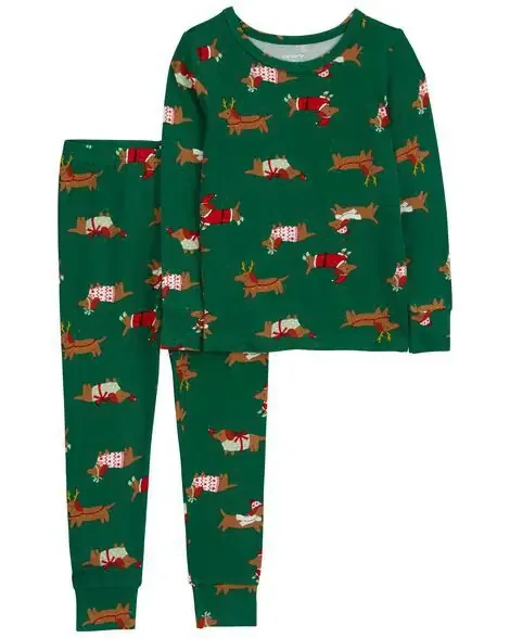 Carters Toddler 2-Piece Christmas Dog PurelySoft Pajamas Green 3T