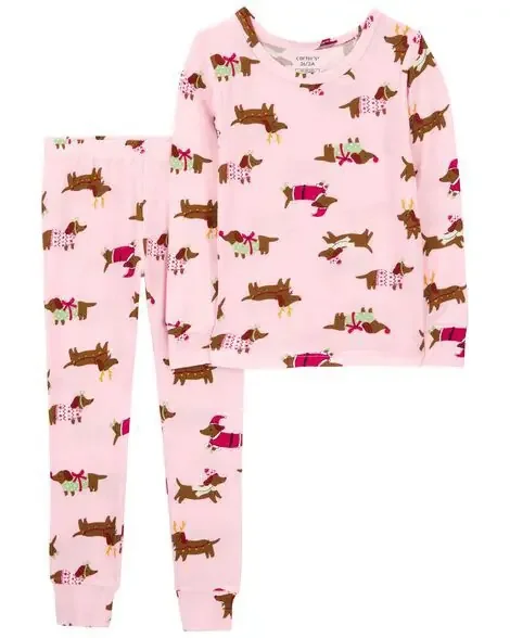 Carters Toddler 2-Piece Christmas Dog PurelySoft Pajamas Pink 3T