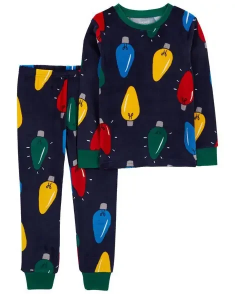 Carters Toddler 2-Piece Christmas Lights Velboa Pajamas Navy 4T