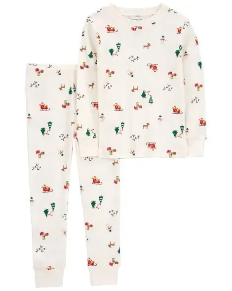 Carters Toddler 2-Piece Christmas Print Thermal Pajamas Ivory 3T