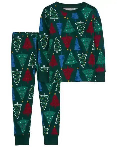 Carters Toddler 2-Piece Christmas Tree 100% Snug Fit Cotton Pajamas Green 3T