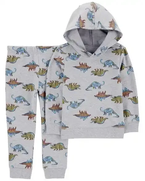 Carters Toddler 2-Piece Dino Hooded Pullover & Pants Set Grey 2T