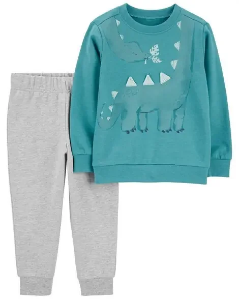 Carters Toddler 2-Piece Dinosaur Pullover & Jogger Pant Set Turquoise/Heather 4T