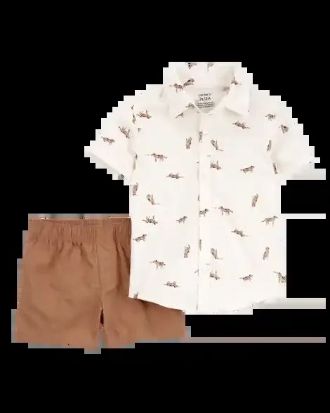 Carters Toddler 2-Piece Dog Button-Down Shirt Outfit Set White/Brown 2T