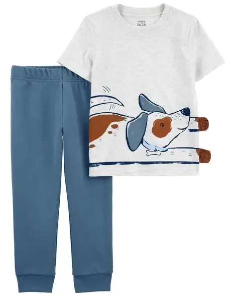 Carters Toddler 2-Piece Dog Tee & Pull-On Jogger Set Heather/Blue 2T