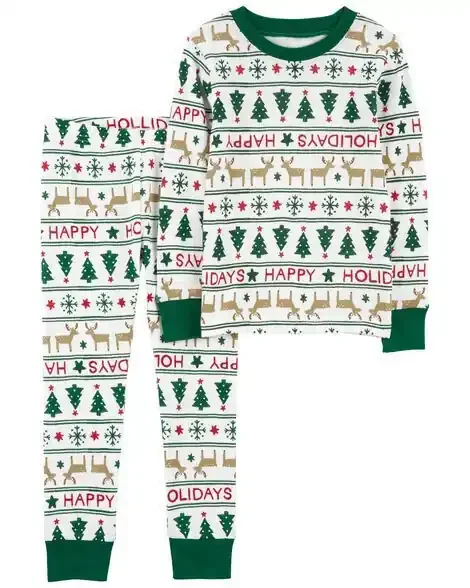 Carters Toddler 2-Piece Fair Isle 100% Snug Fit Cotton Pajamas Green/Red 4T