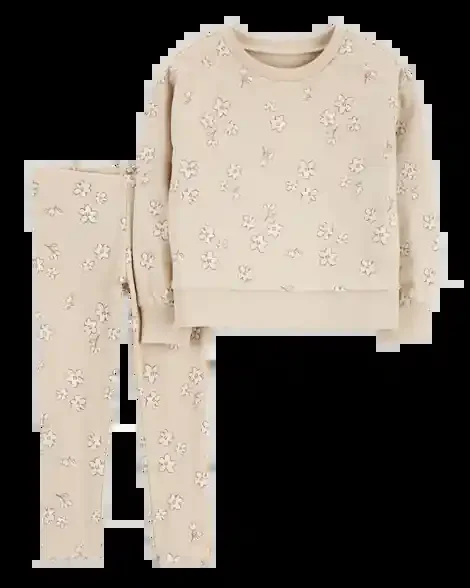 Carters Toddler 2-Piece Floral Pullover & Stretch Legging Set Tan 2T