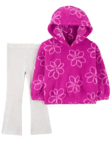 Carters Toddler 2-Piece Floral Sherpa Hoodie & Legging Set Pink/Ivory 2T