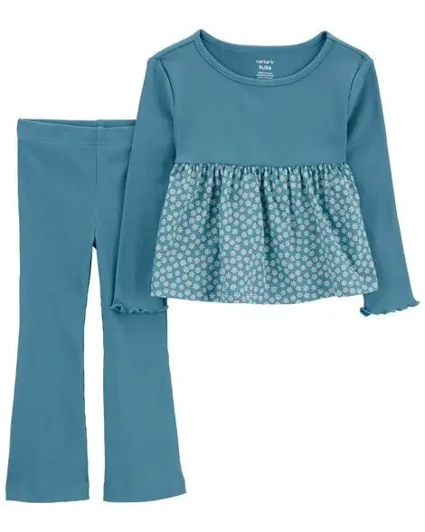 Carters Toddler 2-Piece Floral Top & Flare Legging Set Teal 5T