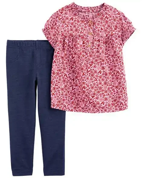 Carters Toddler 2-Piece Floral Top & Jegging Set Pink/Navy 5T