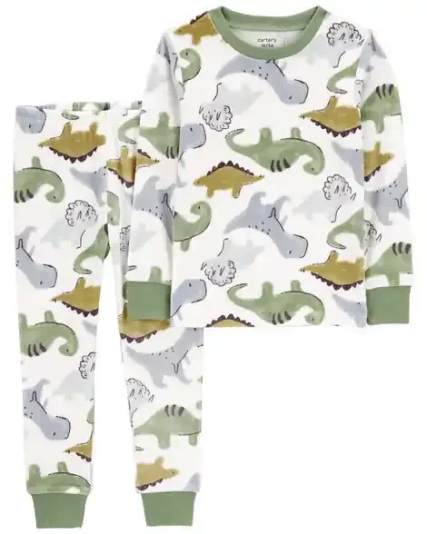 Carters Toddler 2-Piece Fuzzy Velboa Dinosaur Pajamas Ivory 3T