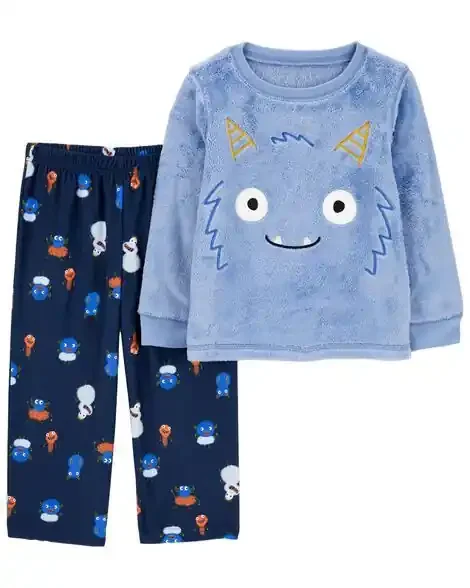 Carters Toddler 2-Piece Fuzzy Velboa Monster Pajamas Blue 4T