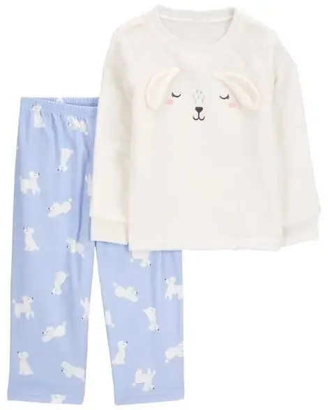 Carters Toddler 2-Piece Fuzzy Velboa Poodle Pajamas Ivory/Blue 2T