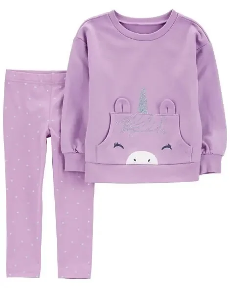 Carters Toddler 2-Piece Glitter Unicorn Sweatshirt & Polka Dot Leggings Purple 2T