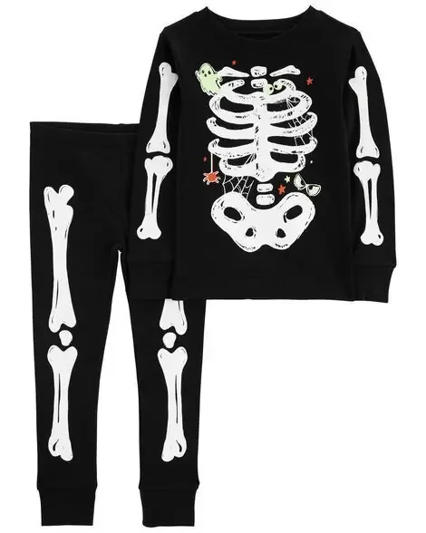 Carters Toddler 2-Piece Glow Halloween Skeleton 100% Snug Fit Cotton Pajamas Multi 5T