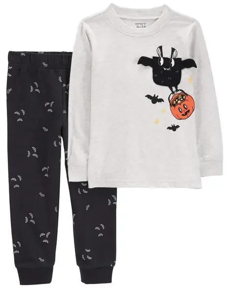 Carters Toddler 2-Piece Halloween Bat Tee & Jogger Set Heather/Black 3T