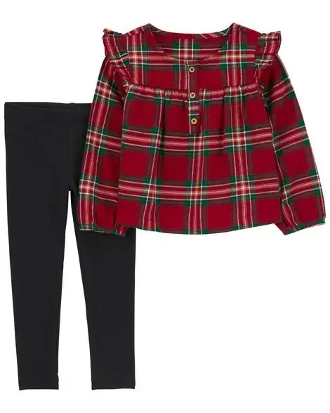 Carters Toddler 2-Piece Plaid Flannel Top & Stretch Leggings Red/Black 2T