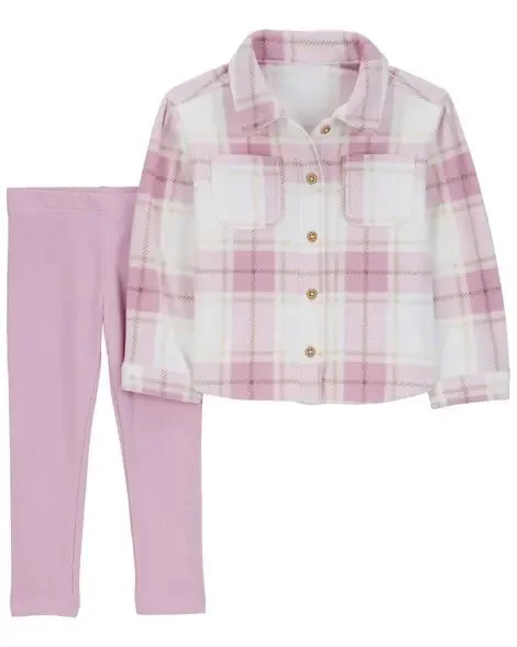 Carters Toddler 2-Piece Plaid Fleece Shacket & Legging Set Pink 3T