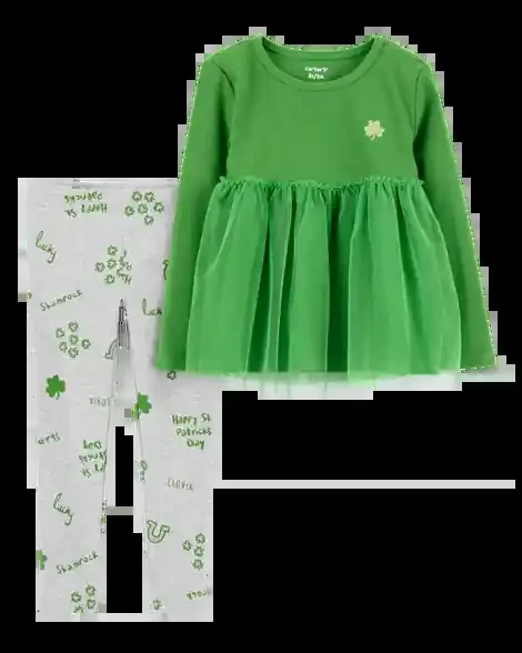 Carters Toddler 2-Piece St. Patrick‘s Day Top & Legging Set Green/Grey 2T