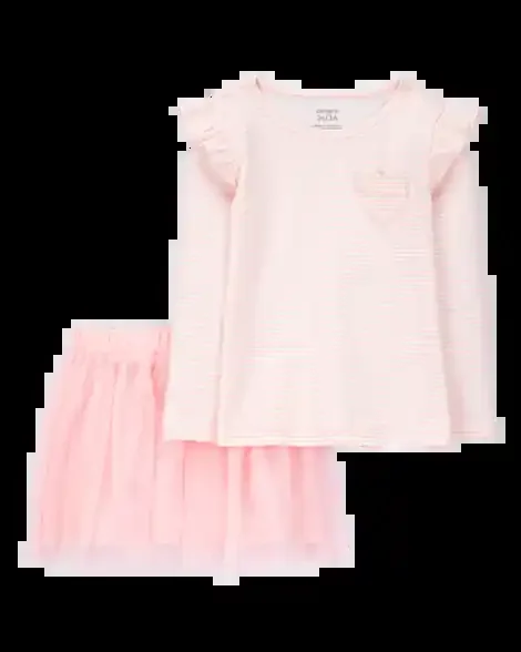 Carters Toddler 2-Piece Striped Jersey Tee & Tulle Tutu Skirt Set Pink 4T