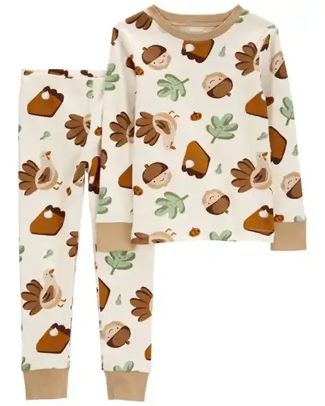 Carters Toddler 2-Piece Thanksgiving 100% Snug Fit Cotton Pajamas Ivory 5T