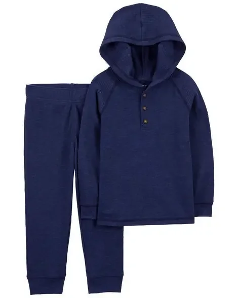Carters Toddler 2-Piece Thermal Hooded Tee & Jogger Set Navy 2T