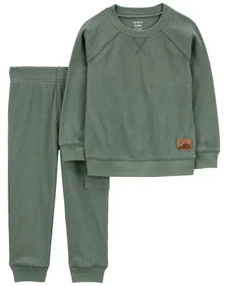 Carters Toddler 2-Piece Thermal Tee & Cargo Pant Set Green 3T