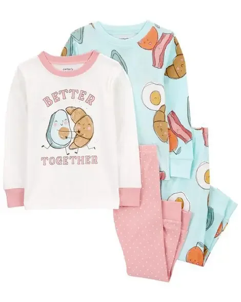 Carters Toddler 4-Piece Breakfast Print 100% Snug Fit Cotton Pajamas Pink/Mint 5T