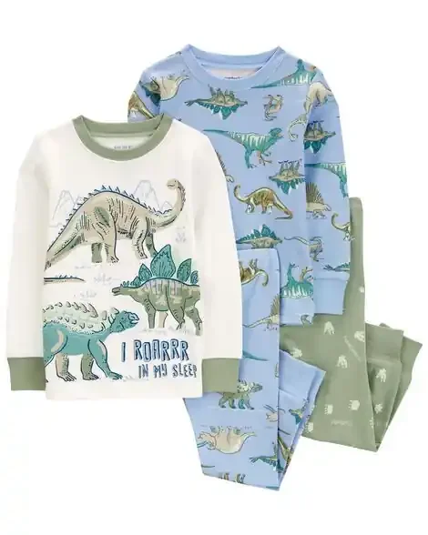 Carters Toddler 4-Piece Dinosaur 100% Snug Fit Cotton Pajamas Green 2T