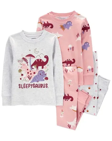 Carters Toddler 4-Piece Dinosaur 100% Snug Fit Cotton Pajamas Pink/Heather 5T
