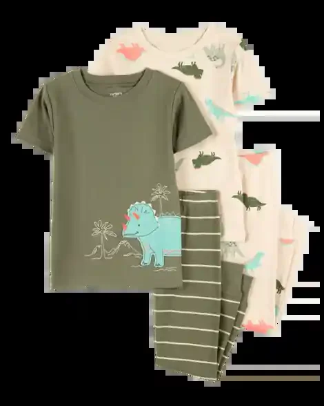 Carters Toddler 4-Piece Dinosaur Cotton Pajamas Green/Brown 4T