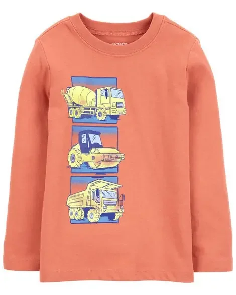 Carters Toddler Construction Cotton Blend Long-Sleeve Tee – Orange Orange 3T