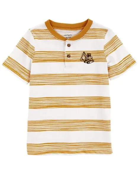 Carters Toddler Construction Striped Henley Tee Gold/White 5T