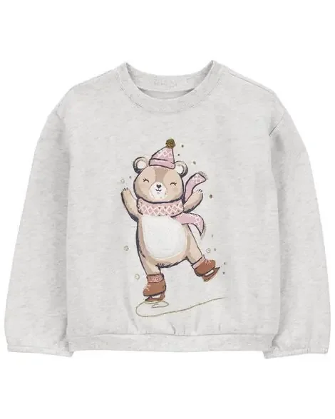 Carters Toddler Ice Skating Bear Fleece Sweatshirt Grey 4T