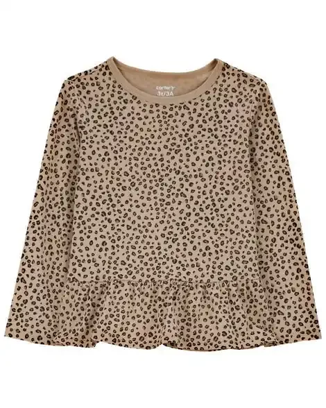 Carters Toddler Leopard Print Peplum Top Brown 4T