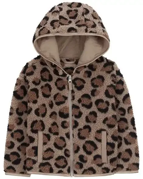 Carters Toddler Leopard Zip-Up Fleece Hoodie Brown 3T