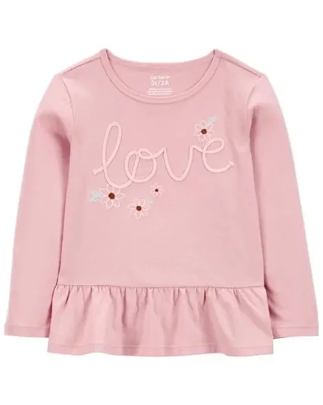 Carters Toddler Love Long-Sleeve Peplum Top – Pink Pink 4T