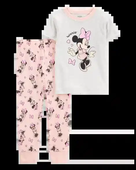 Carters Toddler Minnie Mouse Print Ribbed 2-Piece Pajamas Grey/Pink 2T