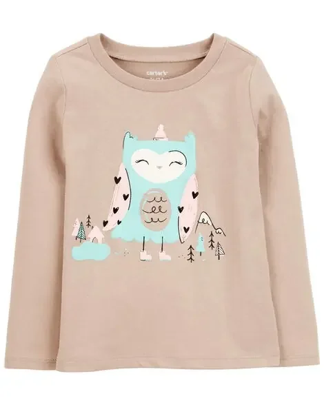 Carters Toddler Owl Cotton Blend Graphic Tee Brown 2T