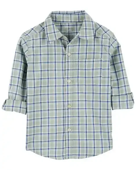 Carters Toddler Plaid Button-Front Shirt Green 3T