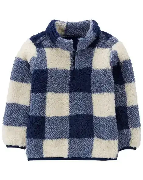 Carters Toddler Plaid Fleece Jacket Navy/White 4T