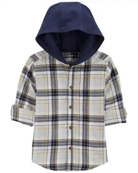 Carters Toddler Plaid Hooded Button-Down Shirt Multi 3T