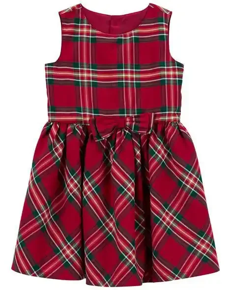 Carters Toddler Plaid Sateen Holiday Dress Red 3T